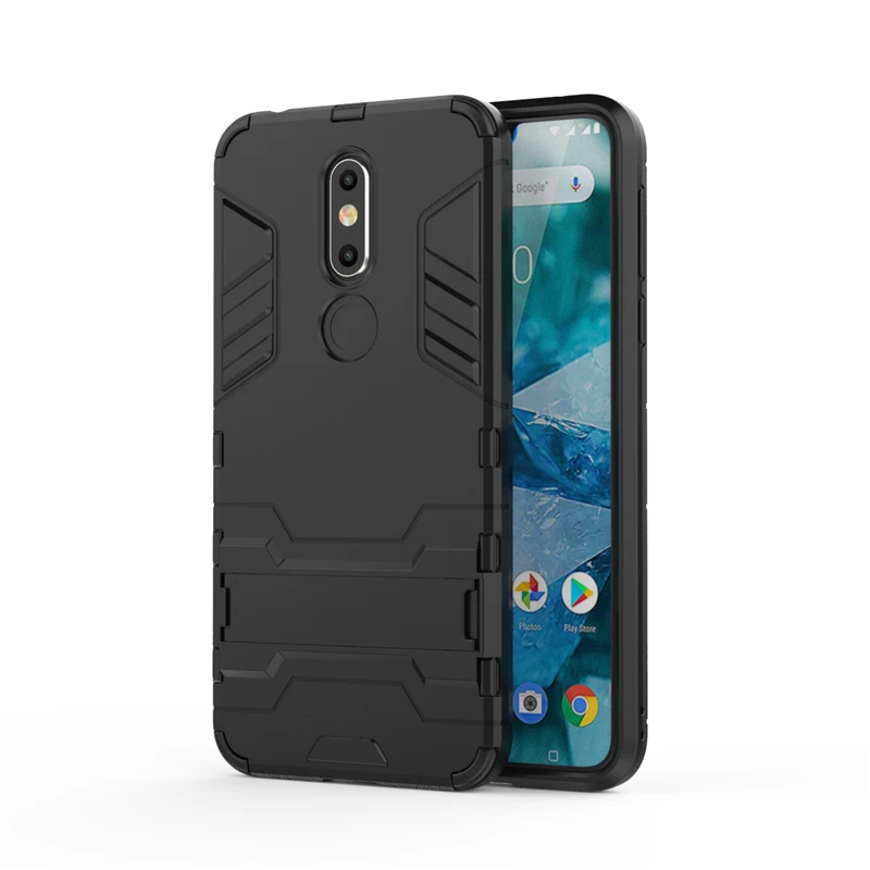 Black Yuhashi противоударный жесткий чехол с подставкой для Nokia 7,1, защитный чехол с держателем для телефона, задняя крышка для Nokia 7,1, чехол-бампер - Цвет: Black
