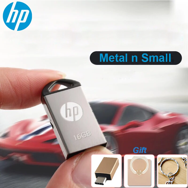 Hp V221W мини металлический USB флеш-накопитель Флешка 64 Гб 32 Гб 16 Гб карта памяти, Флеш накопитель для планшета ноутбука автомобиля медиаплеер