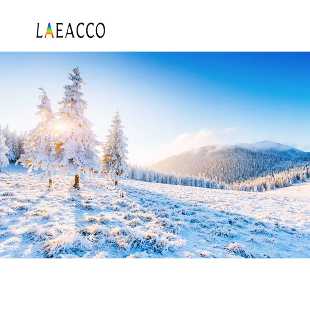 Laeacco горные снежные зимние сосновые деревья лес портрет сценические Фото фоны