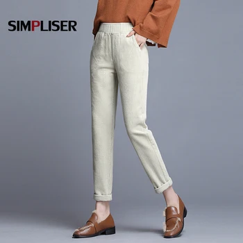 

Warm Pants Women Winter Thick Corduroy Harem Pants Femme Black Beige Black Long Trousers Elastic Waist Pencil Pants Leggings