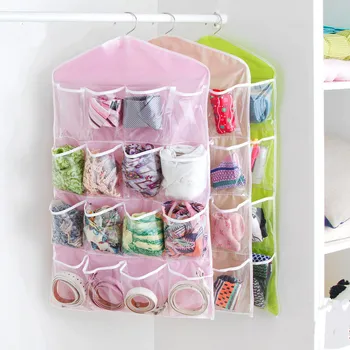 

16 pocket Thick hanging Clear Socks Cosmetic Underwear Sorting Storage Bag Cloth Bag for storing tissue wall wardrobe