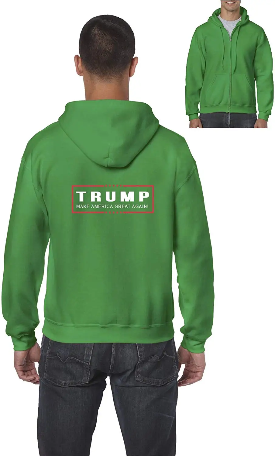 Donald Trump Make America Great Again Men's Full-Zip Hooded Sweatshirt (SIG) Irish Green |