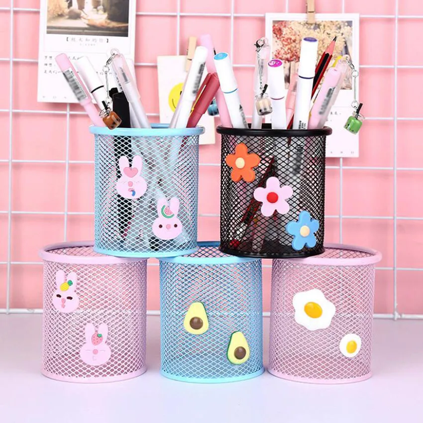 Desktop Decoration Pen Holder Container Storage Bucket Cute Flowers Avocado Fried Egg Pattern Holders Office Stationery | Канцтовары для