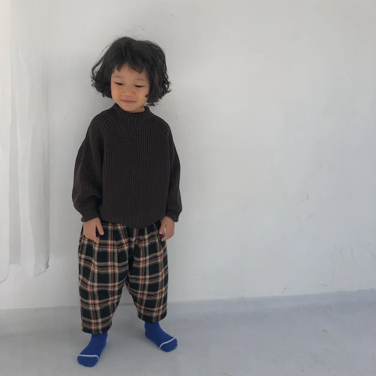 Korean Style New Winter Baby Boys Knitted Sweaters Pure Color Thicken Pullovers Tops Toddlers Kids Sweater