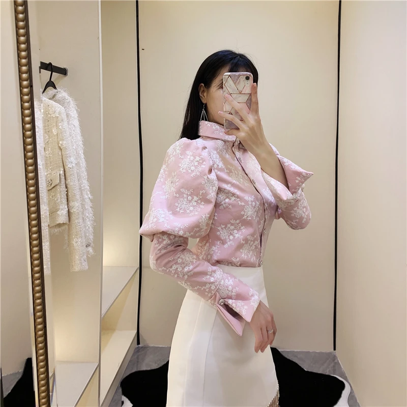 WHITNEY WANG, блузки,, Весенняя мода, винтажная, кружевная, сетчатая, с вышивкой, с пышными рукавами, блузка, для женщин, Blusas, для офиса, для девушек, рубашка, Топ