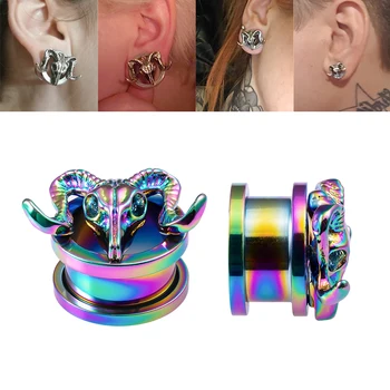 

2pcs Goat Ear Plugs Tunnels Piercing Screw Earring Expander Stainless Steel Rainbow Flesh Stretcher Gauges Body Jewelry Gift 00G