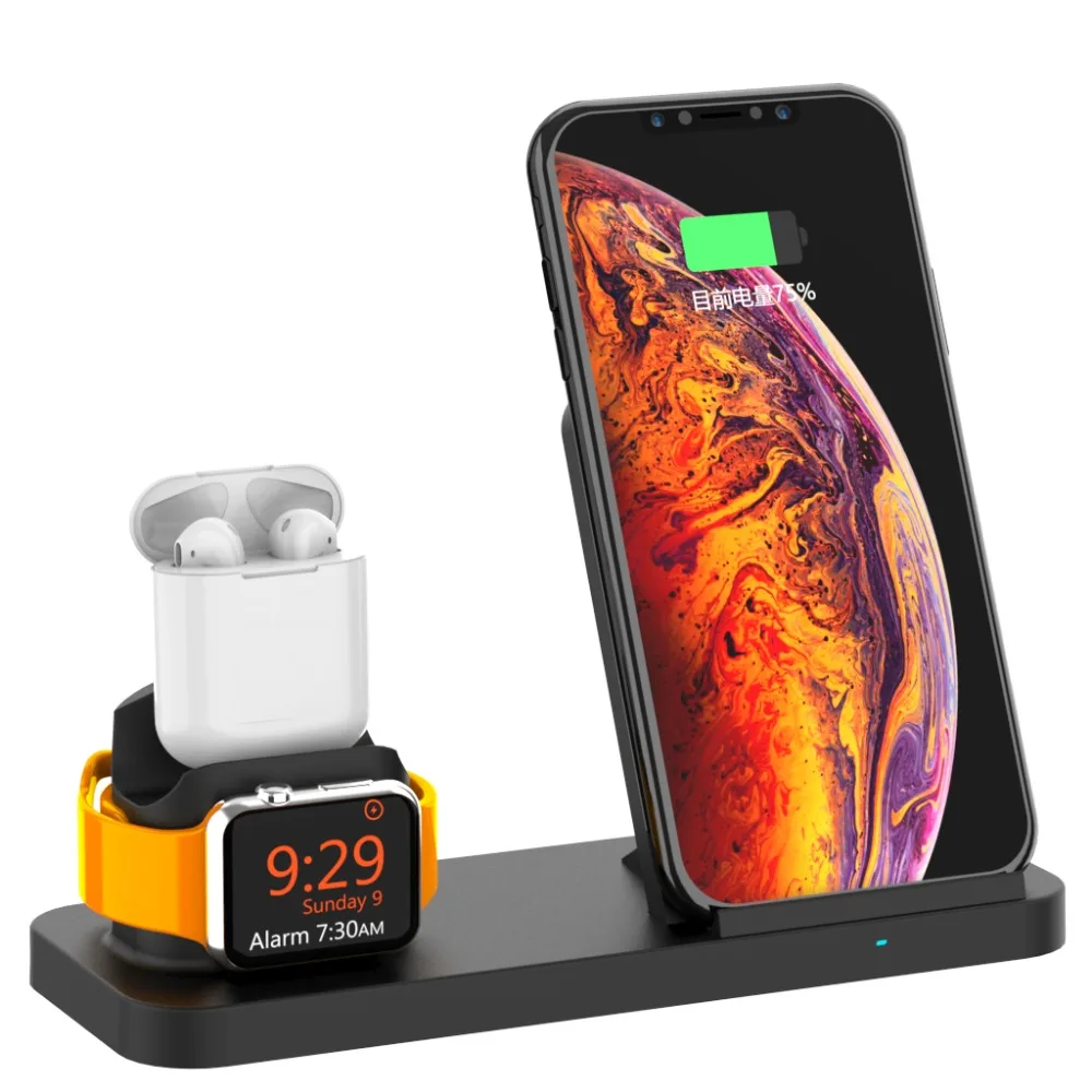 Goldfox 10 Вт Быстрое беспроводное зарядное устройство для iphone samsung Qi Беспроводная зарядная подставка для Airpods apple watch 4 3 2 1 зарядное устройство держатель