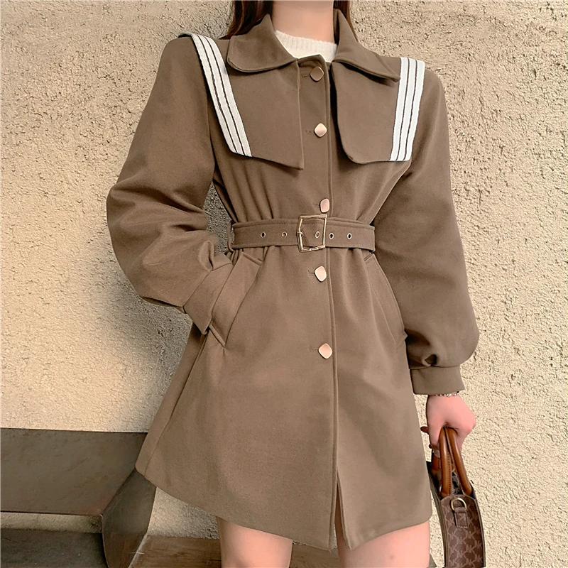

Women's Long Windbreaker 2020 Autumn New British Style Single-breasted Trench Coat Spring Loose Sashes Chic Thin Outwear