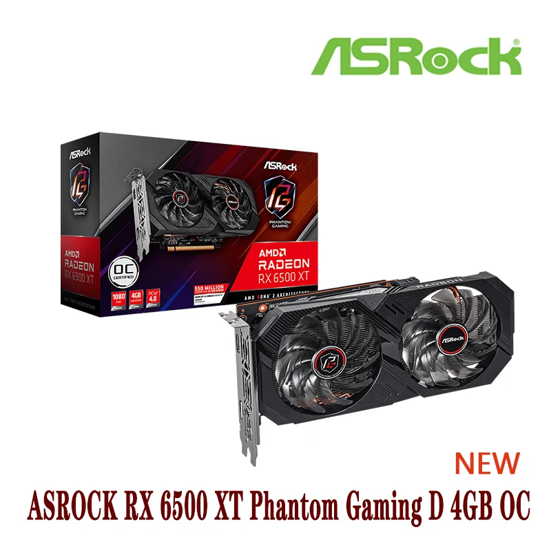 Asrock Amd Radeon Rx 6500 Xt Phantom Gaming D 4Gb Oc 6500XT 4G 18000Mhz GDDR6 64 bit 6nm Nieuwe| | - AliExpress