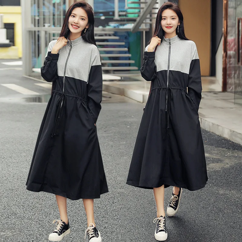 

Photo Shoot Mixed Colors Irregular Waist Hugging Drawstring Korean-style CHIC Simple Casual Sporty Long Skirts Autumn Big Hemlin