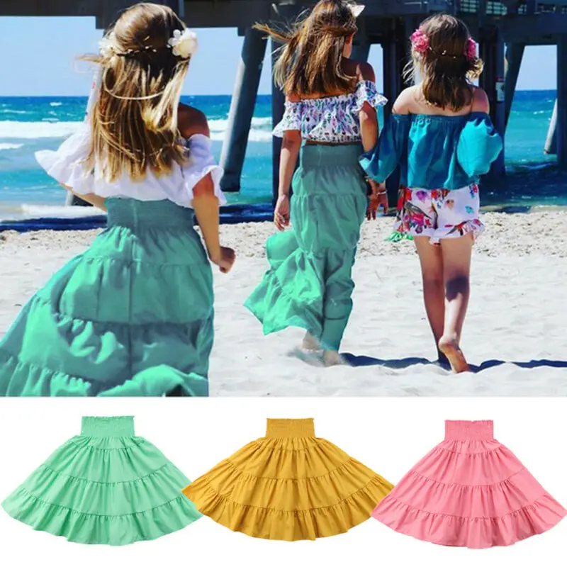 Goocheer новое платье-сарафан для маленьких девочек детское длинное платье покроя «Принцесса», купальные костюмы с завышенной талией пляжная юбка Танцевальная Вечеринка плиссированная юбка-пачка