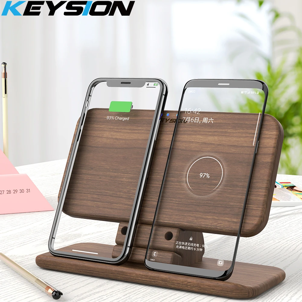 KEYSION 5 Coils Dual QI Fast Wireless Charger Stand/Pad Convertible Charging for IPhone 11 XS Max X