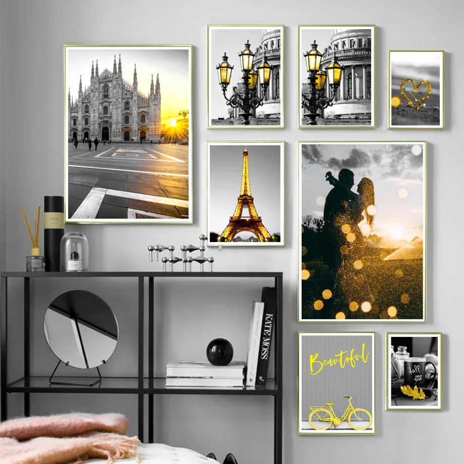 

Paris Tower Bike Coffee Cup Street Light Wall Art Canvas Painting Nordic Posters And Prints Wall Pictures For Living Room Decor
