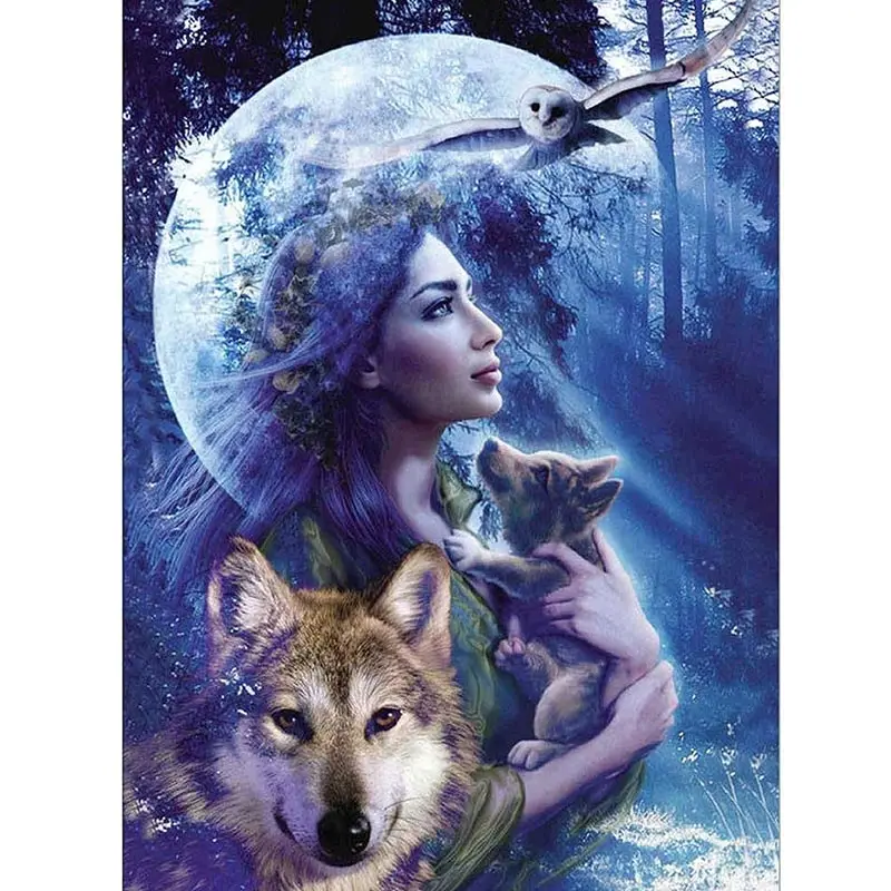 

DIY 5D Diamond Painting landscape Wolf girl Cross Stitch Mosaic Rhinestone Embroidery Needlework Patterns Decoration Sale