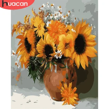 

HUACAN DIY Painting By Number Flower Pictures By Numbers Sunflower Kits Drawing On Canvas Hand Painted Paintings Gift Home Decor
