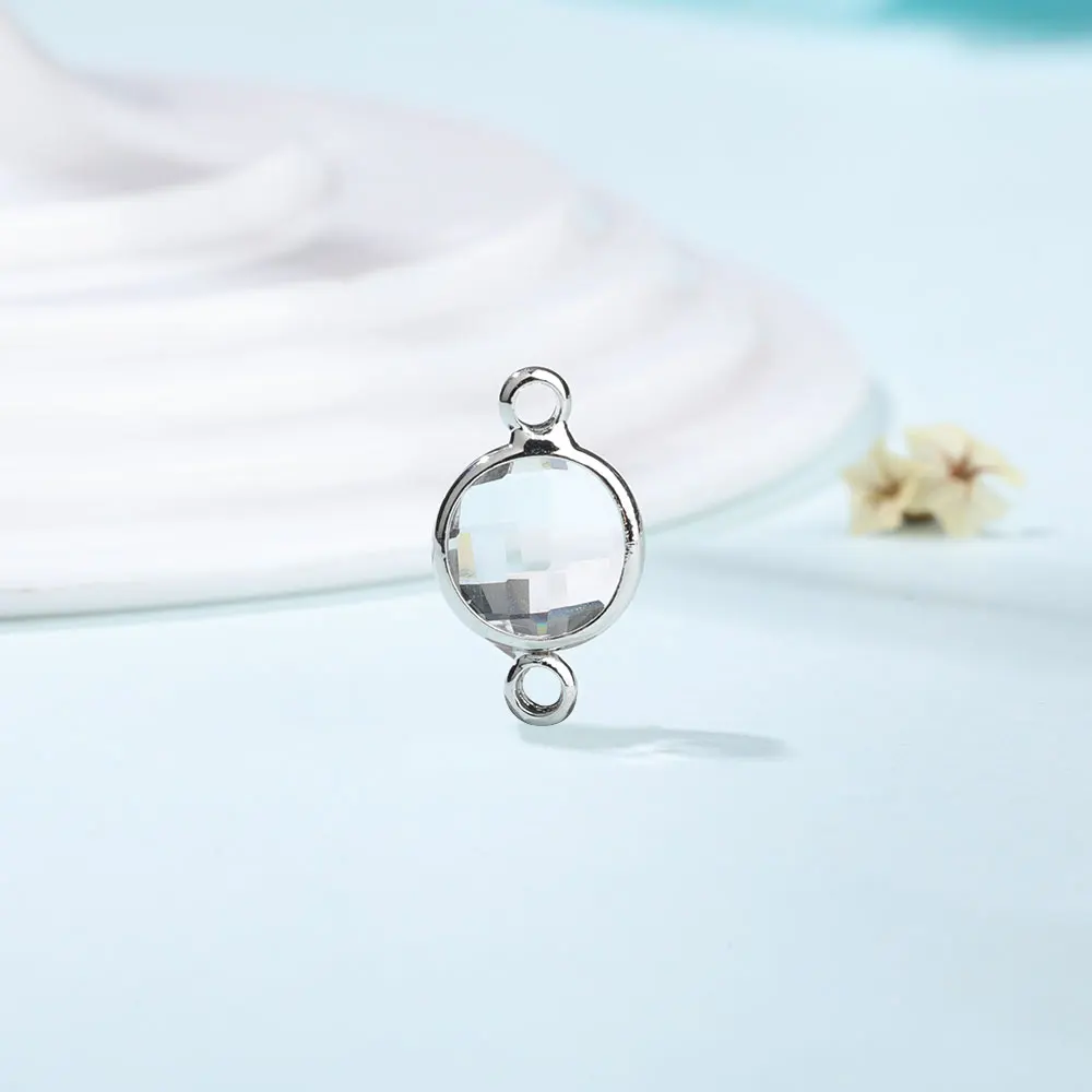 Wholesale DIY Jewelry Double Hook Charms 925 Silver Plated 8MM Round  Crystal Birthstone From 2,76 €