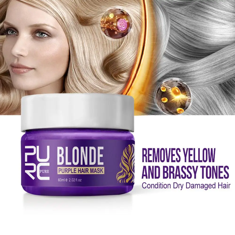 

1/2pcs 60ml Purple Hair Mask Hair Toner Removes Yellow Condition Dry Damaged Hair Hair Mask For Blonde Hair Ash & Platinum Hair