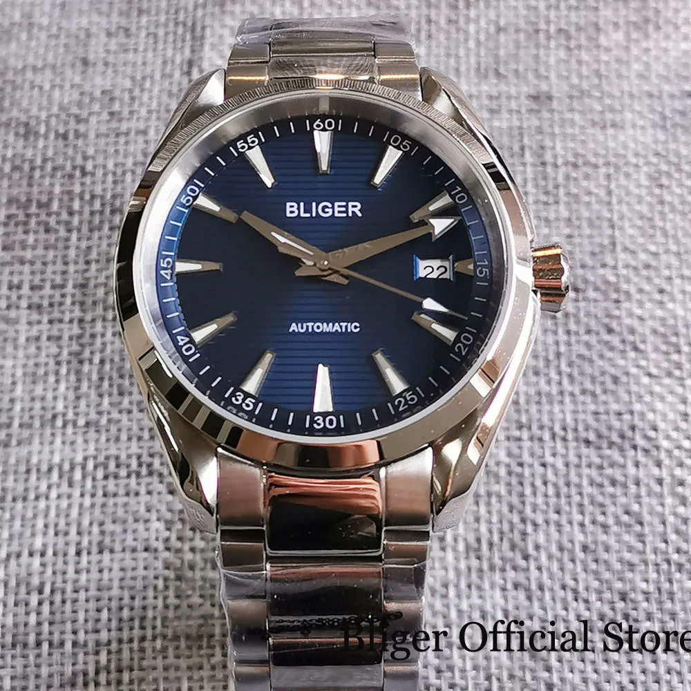 

Автоматический мужской фотоальбом BLIGER, 24 Драгоценности NH35A, стальной ремешок, стекло для просмотра/сплошной дисплей для задней даты