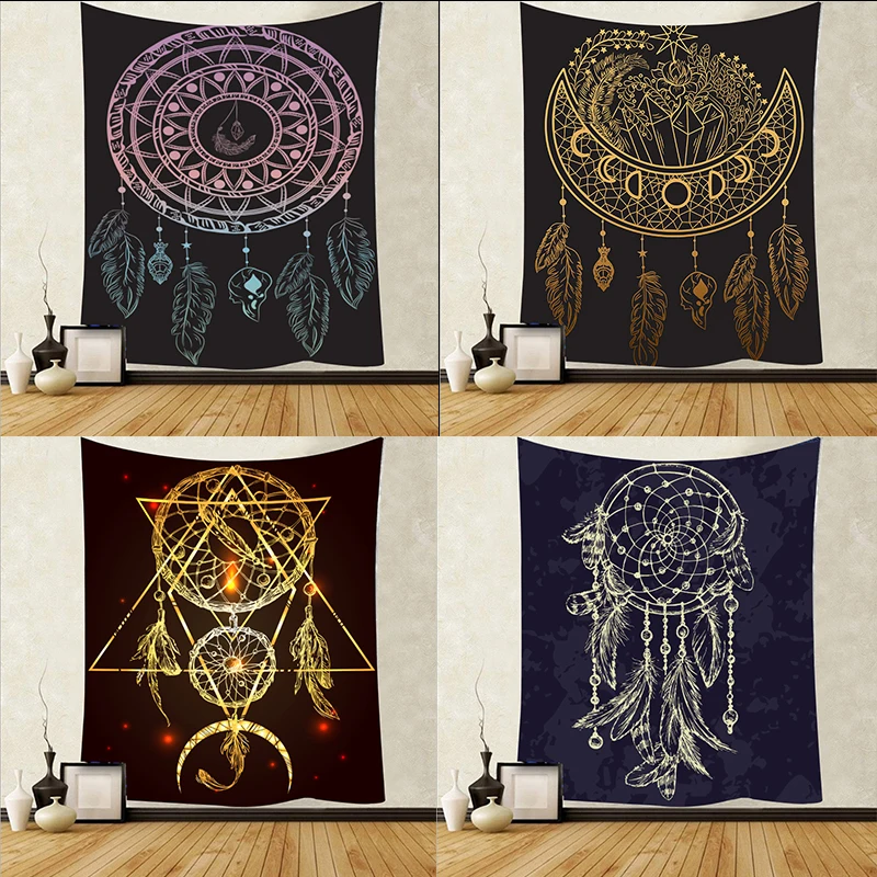 Dreamcatcher Tapestry Psychedelic Feather Wall Hanging Art Tapestries Wall Cloth Carpet Background Yoga Mat Home Decor tapestry decor