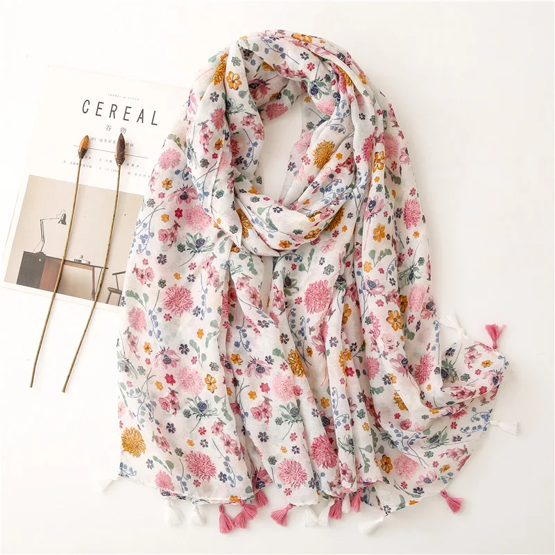 2023 Spain Lovely Polka Floral Tassel Viscose Shawl Scarf Lady High Quality Wrap Headband Bufandas Muslim Hijab Sjaal 180*90Cm spain lovely horse floral pure silk square hijab scarf lady neck tie hair hand shawl wraps wirst bandanas headkerchief 70 70cm