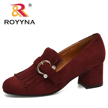 

ROYYNA 2020 New Arrival Round Toe Pumps Women Dress High Heel Boat Wedding Shoes Ladies Tassels Footwear Feminimo Zapatos Mujer