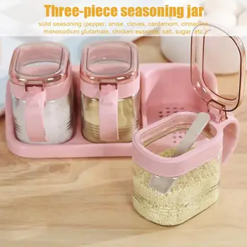 

3PCS Seasoning Storage Box Kitchen Spice Rack Seasoning Cans Wheat Straw Wall Hanging Seasoning Container For Kitchen Storage