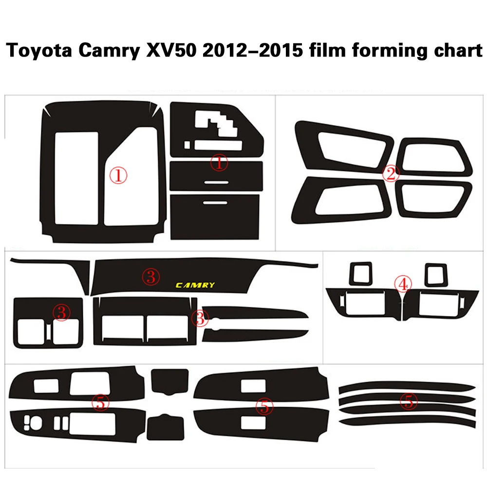 Для Toyota Camry XV50 2012- ВНУТРЕННИЙ центральный Управление Панель дверная ручка 5 мм Углеродистой волокно наклейки стайлинга автомобилей аксессуары