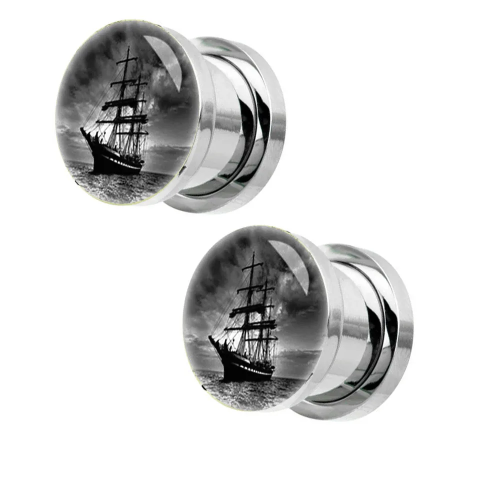 JUNLOWPY Stainless Steel Logo Ear Plugs Tunnels Screw Earring Stretchers Gauges Piercing Kit Cartilage Body Jewelry 5-16mm 2pcs - Metal color: NO.5