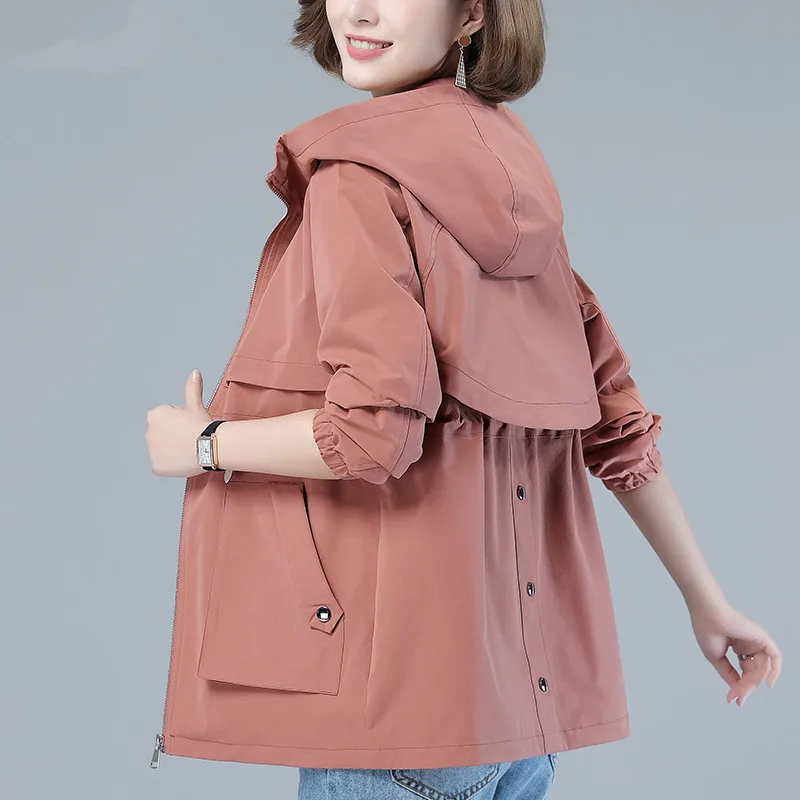 

Spring Autumn 2021 New Windbreaker Women Hooded Coat Femme Nipper Outerwear Casual Wild Female Jacket Loose Clothes Top G864