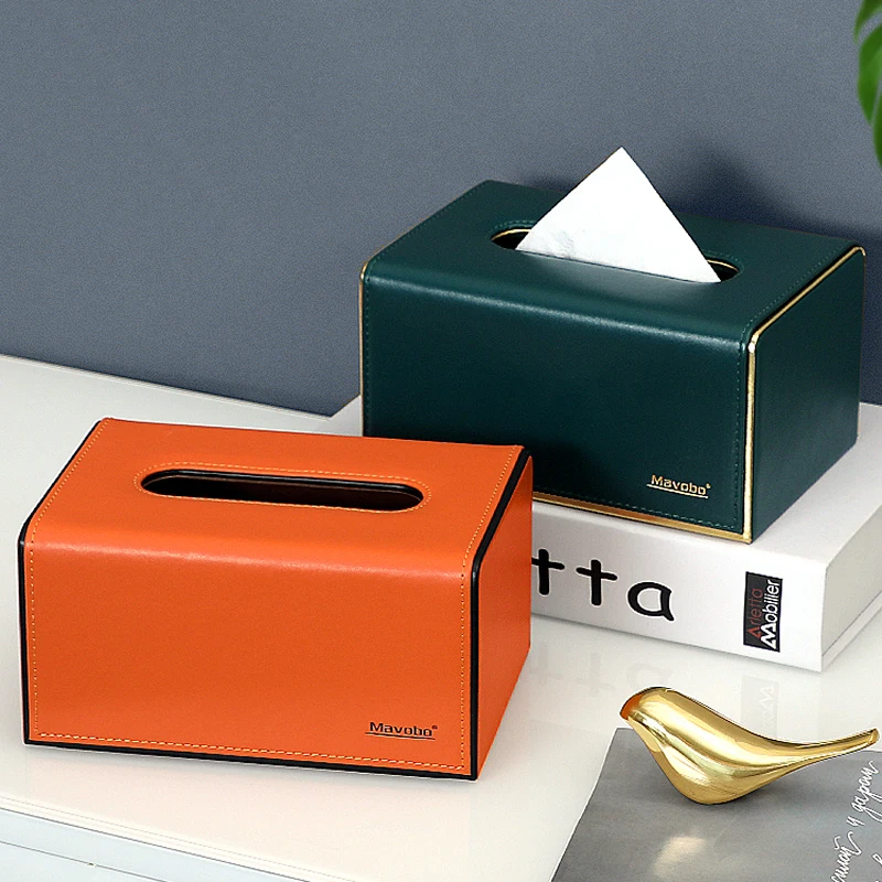 

Simple Fashion Art Living Room Office Decoration Leather Rectangular Orange Blue Green Tissue Box