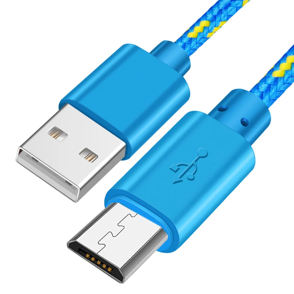 Olnylo нейлоновый Кабель Micro-USB в оплетке USB кабель для синхронизации данных для samsung htc huawei Xiaomi Tablet Android USB кабели для телефонов - Цвет: Blue Micro USB