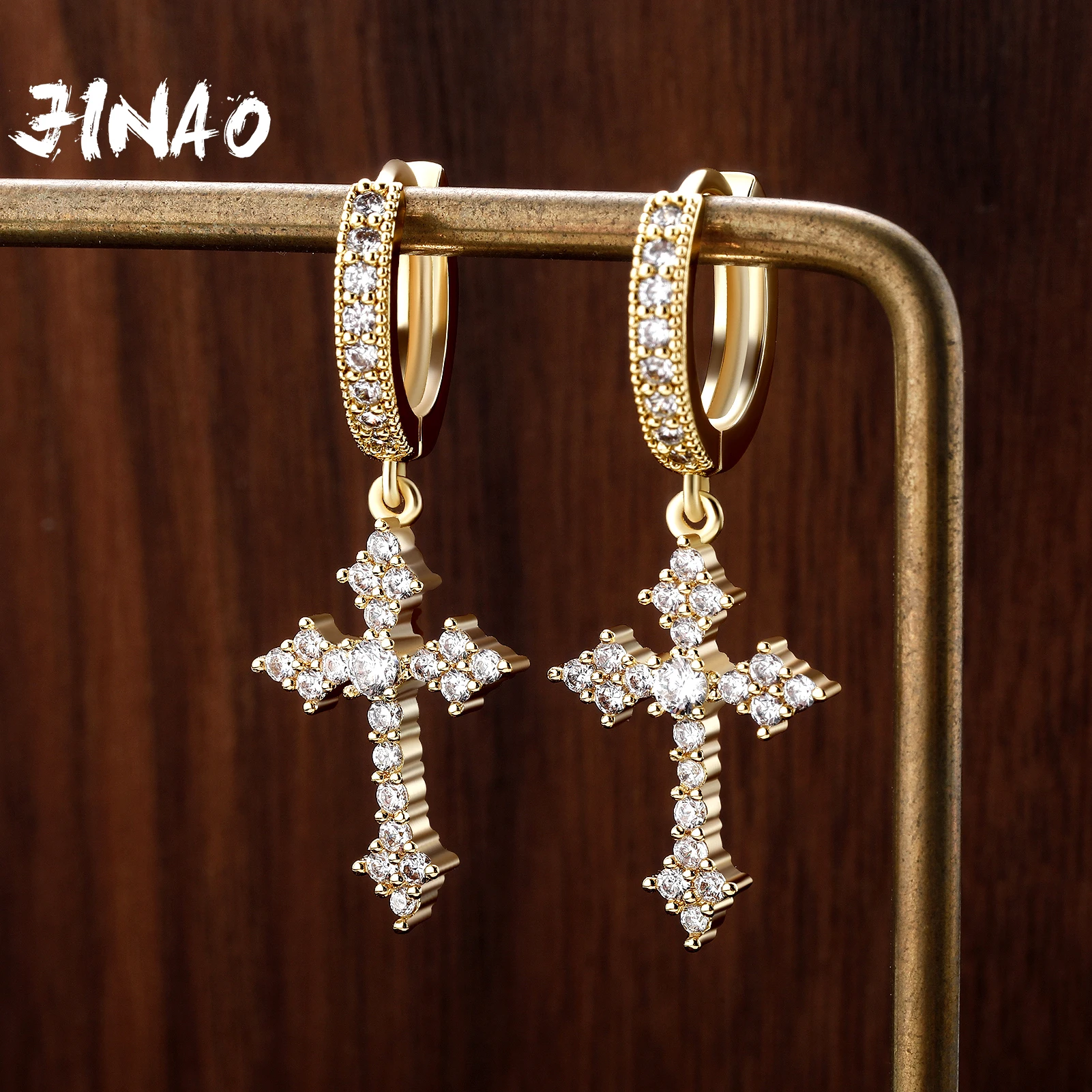 Jinao 2021 Moda Coreana New Cross Boucle Oreille Femme Fascino Ghiacciato Di Alta Qualità Aaa Cz Orecchini Gioielli Da Donna Per Regalo