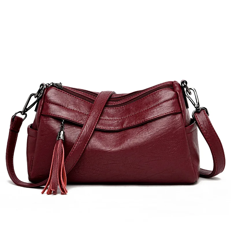 Женская мягкая кожаная сумка через плечо с кисточками, роскошные сумки, женские сумки, дизайнерские сумки через плечо для женщин, ручная сумка - Цвет: Wine red