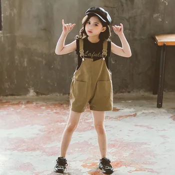 

2020 New Girls Clothing Sets Summer Girl Short Sleeve T-shirt + Overalls 2pc Suits Children Clothes Kids Girl Clothing