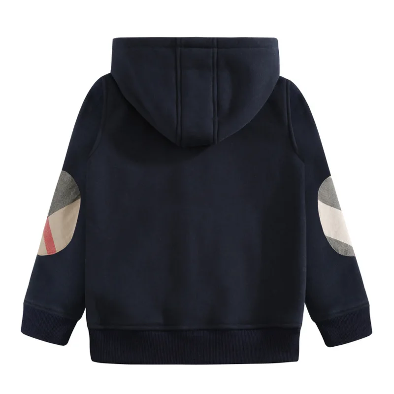 

2019 Autumn And Winter New Style BOY'S Fold-down Collar Zipper Cardigan Children Hooded plus Velvet Casual Cotton Jacket