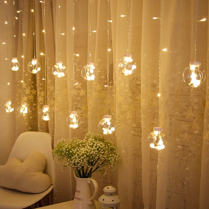 

New Led Color Lamp String Curtain Ice Bar Wish Ball Holiday Christmas Decoration Battery Lights Indoor Cortinas Luces Navidad