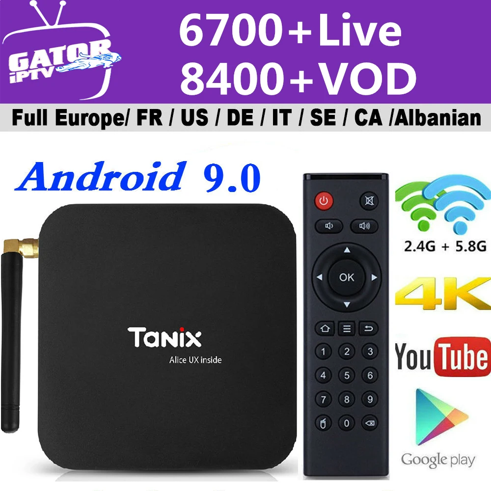 

Tanix TX6 Smart TV Box Android 9.0 Allwinner H6 Quad Core with 1 Year Subscribtion Code 2.4G/5GHz Dual WiFi Home Media Player