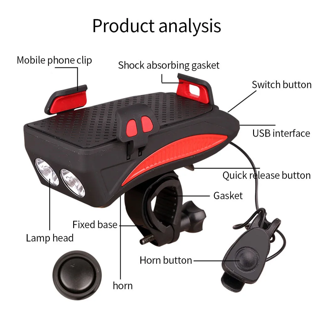 Multi-function Bicycle Headlight Mobile Phone Holder USB Charging Mountain Bike Carbell Mobile Phone Bracket Waterproof