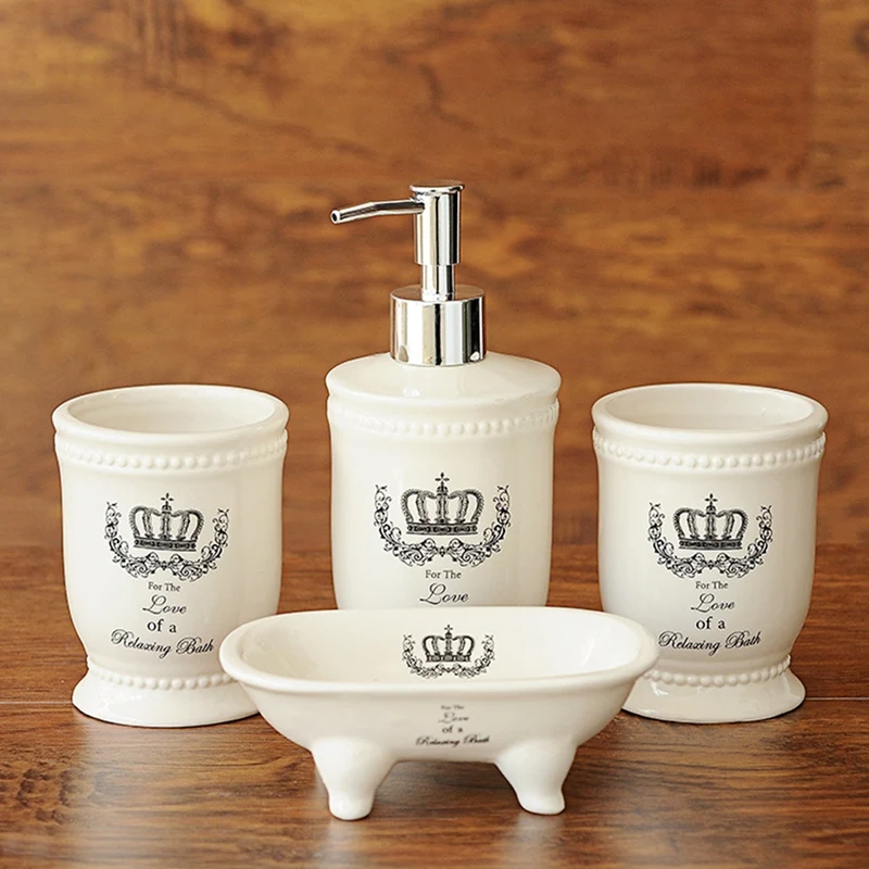 Набор керамических аксессуаров для ванной, набор аксессуаров для ванной, 4 штуки, декоративная бутылка для мыла для рук, чашка для рта, мыльница