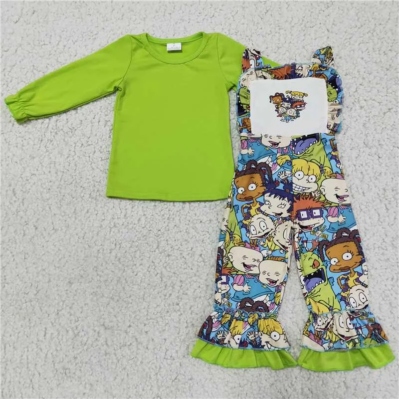 Conjunto de ropa para bebé y niña, ropa para niño, conjunto de camisa verde lisa con volantes, mono de primavera, venta por mayor|set de ropa| - AliExpress