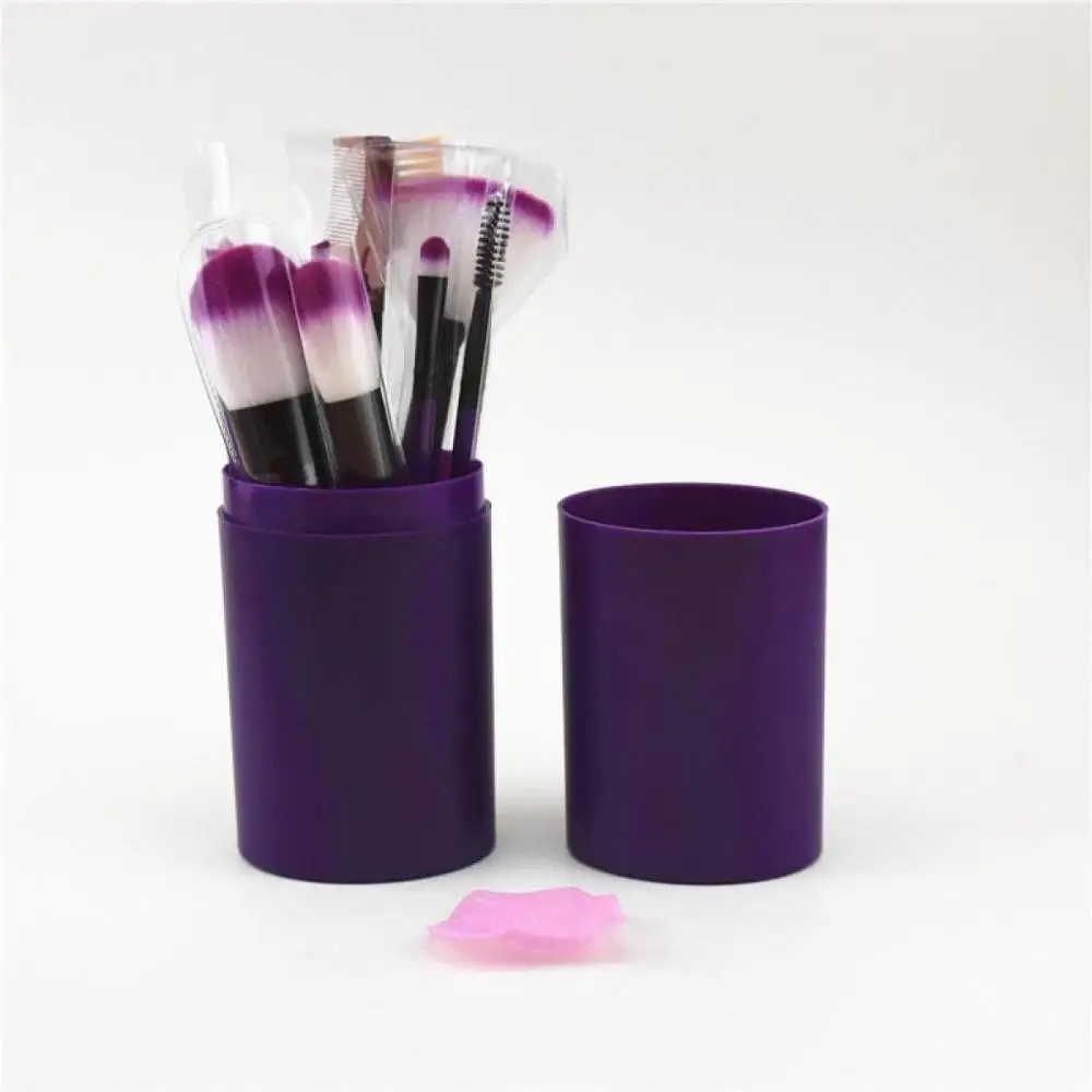purple 12 шт дорожный портативный набор кистей для макияжа для тонального крема пудра Румяна Тени Карандаш для глаз карандаш для бровей Кисть для губ набор кистей для макияжа - Handle Color: purple