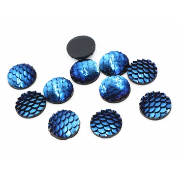 

New Fashion 40pcs 12mm Ice Blue Colors Fish Scale Style Flat back Resin Cabochon For Bracelet Earrings accessories -F2-77