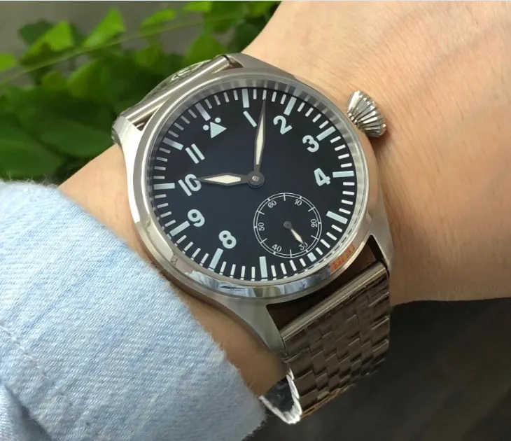 

47mm parnis black dial Asian 6498 17 jewels Mechanical Hand Wind movement pilot men's watch luminous Mechanical watches p154-p8