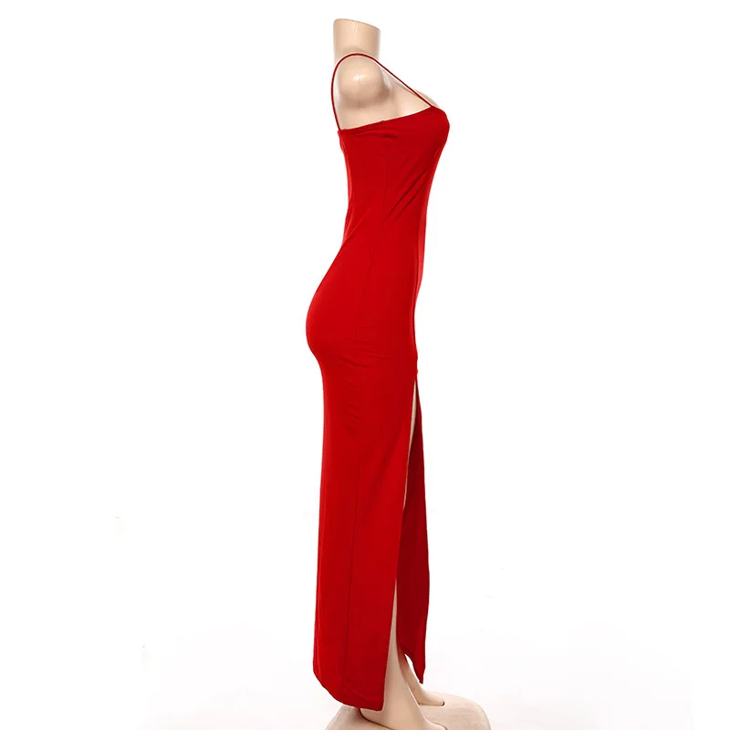 Vestido largo informal de una pieza con cordones y cintura alta, sin mangas, estilo Y2K, con aberturas laterales, estilo sexy, para mujer