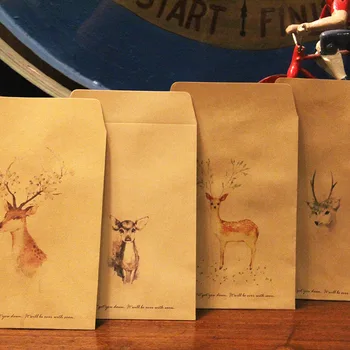 

50Pcs Deer Painted Paper Kraft Bitty Candy Packing Bags Envelopes Chinese Traditional Painting Christmas Party Favor Gift Bag