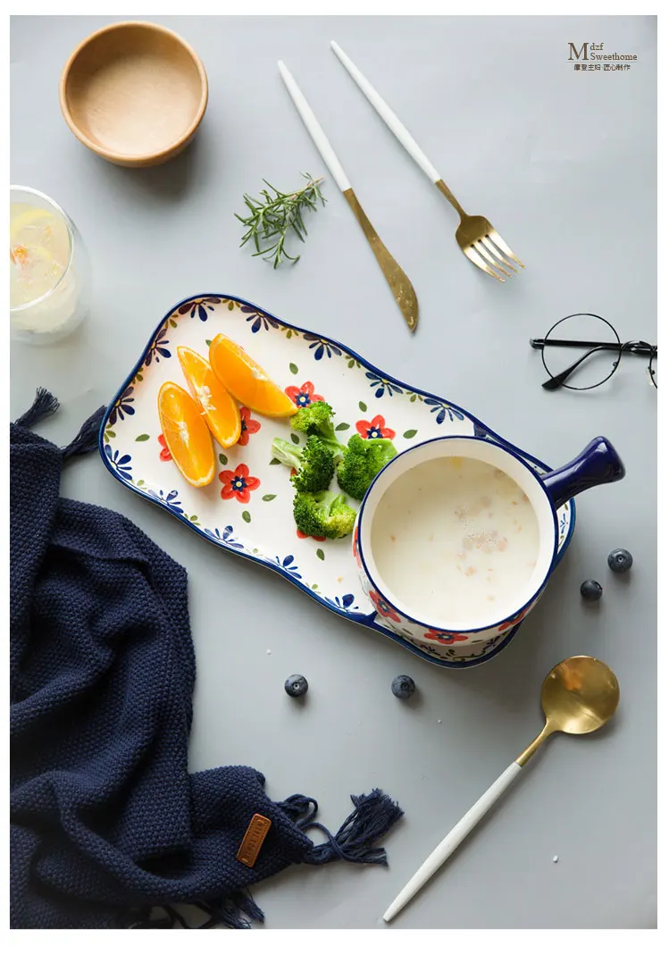 Творческий цветок керамическая тарелка чаша завтрак Фруктовый Хлеб десерт блюдце-поддон молочная чашка обеденная тарелка, столовая посуда для еды