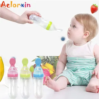 

90ML Safe Newborn Baby Feeding Bottle Toddler Silicone Squeeze Feeding Spoon Milk Bottle Baby Training Feeder Food Supplement