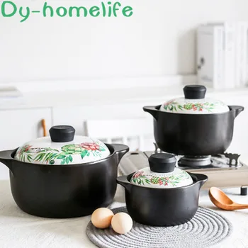 

Ceramic Casserole Gas Cooker White Hand Painted Flowers 2.5/4L Cooking Soup Pot Saucepan Household Kitchen Supplies Cookware