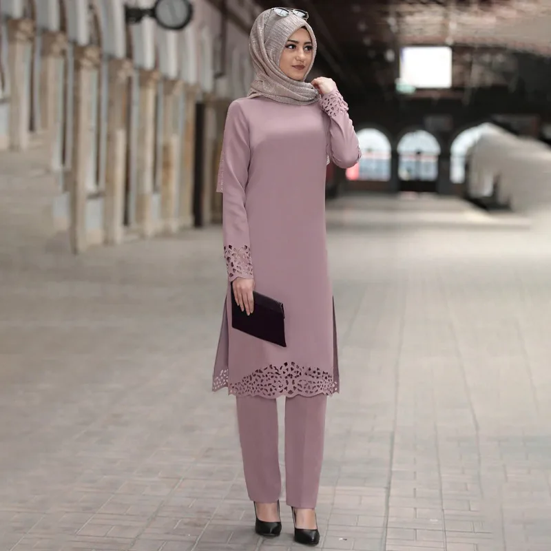 Conjuntos de dos piezas Tops y pantalones de las mujeres de Turquía musulmana vestido Abaya Ramadán Kaftan marroquí ropa islámica vestido