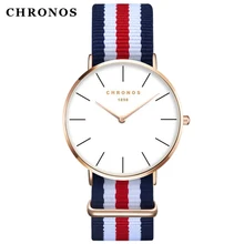 CHRONOS Couple Watch Simple Nylon Buckle Belt Unisex Quartz Men Women Ultra-Thin Round Shape Large Alloy Dial Wristwatch CH02